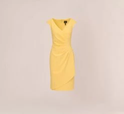 Adrianna Papell Crepe Sheath Dress With Draped Details In Warm Sun -Adrianna Papell Shop AP1D104973 AC746 Regular Flat