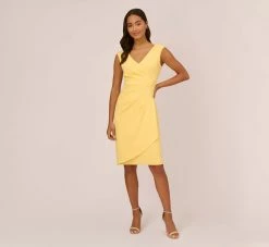 Adrianna Papell Crepe Sheath Dress With Draped Details In Warm Sun -Adrianna Papell Shop AP1D104973 AC746 Regular Front