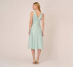 Adrianna Papell Satin Crepe Midi-Length Fit-And-Flare Halter Dress In Mint Smoke -Adrianna Papell Shop AP1D104976 AH484 Regular Back
