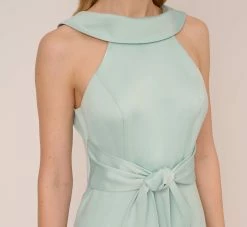 Adrianna Papell Satin Crepe Midi-Length Fit-And-Flare Halter Dress In Mint Smoke -Adrianna Papell Shop AP1D104976 AH484 Regular Detail