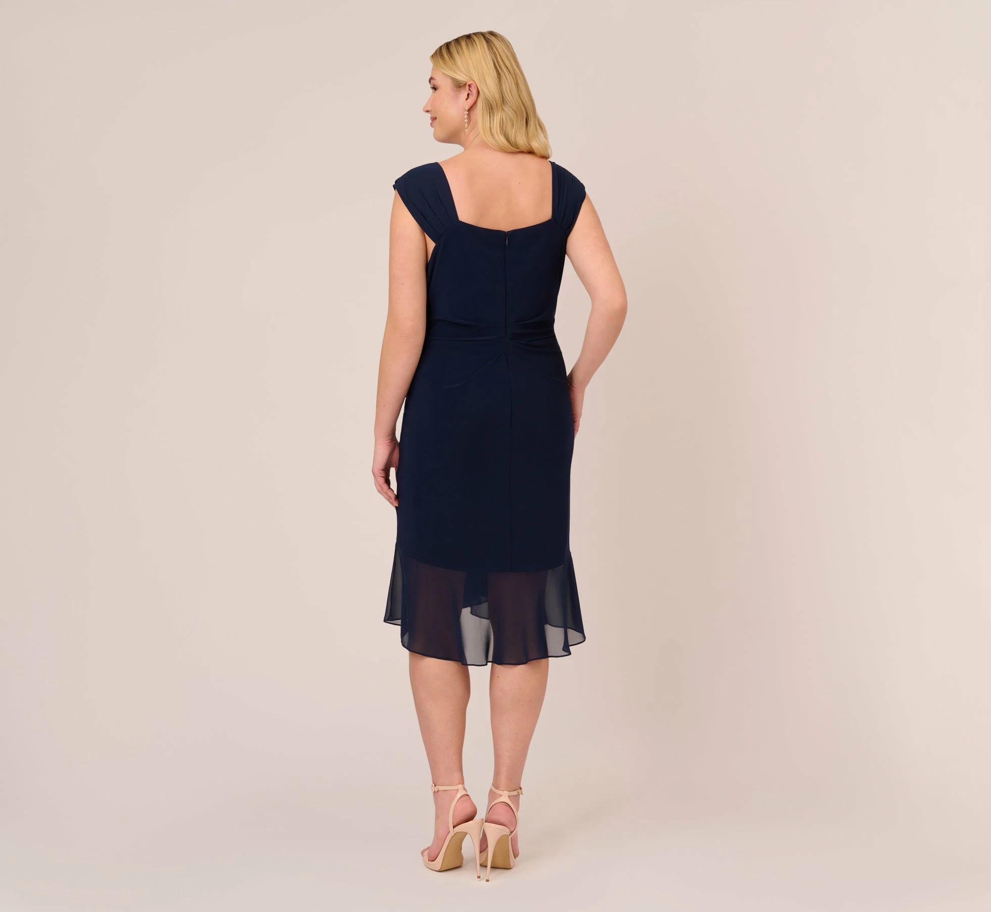 Adrianna Papell Plus Size Chiffon And Jersey Flounce Draped Dress With Pleated Details In Midnight 3 Adrianna Papell Plus Size Chiffon And Jersey Flounce Draped Dress With Pleated Details In Midnight - Image 3