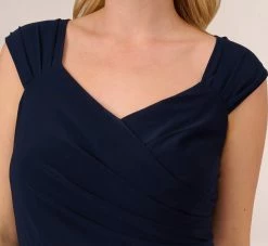 Adrianna Papell Plus Size Chiffon And Jersey Flounce Draped Dress With Pleated Details In Midnight 11 Adrianna Papell Plus Size Chiffon And Jersey Flounce Draped Dress With Pleated Details In Midnight -Adrianna Papell Shop AP1D104977 AB411 Plus Detail