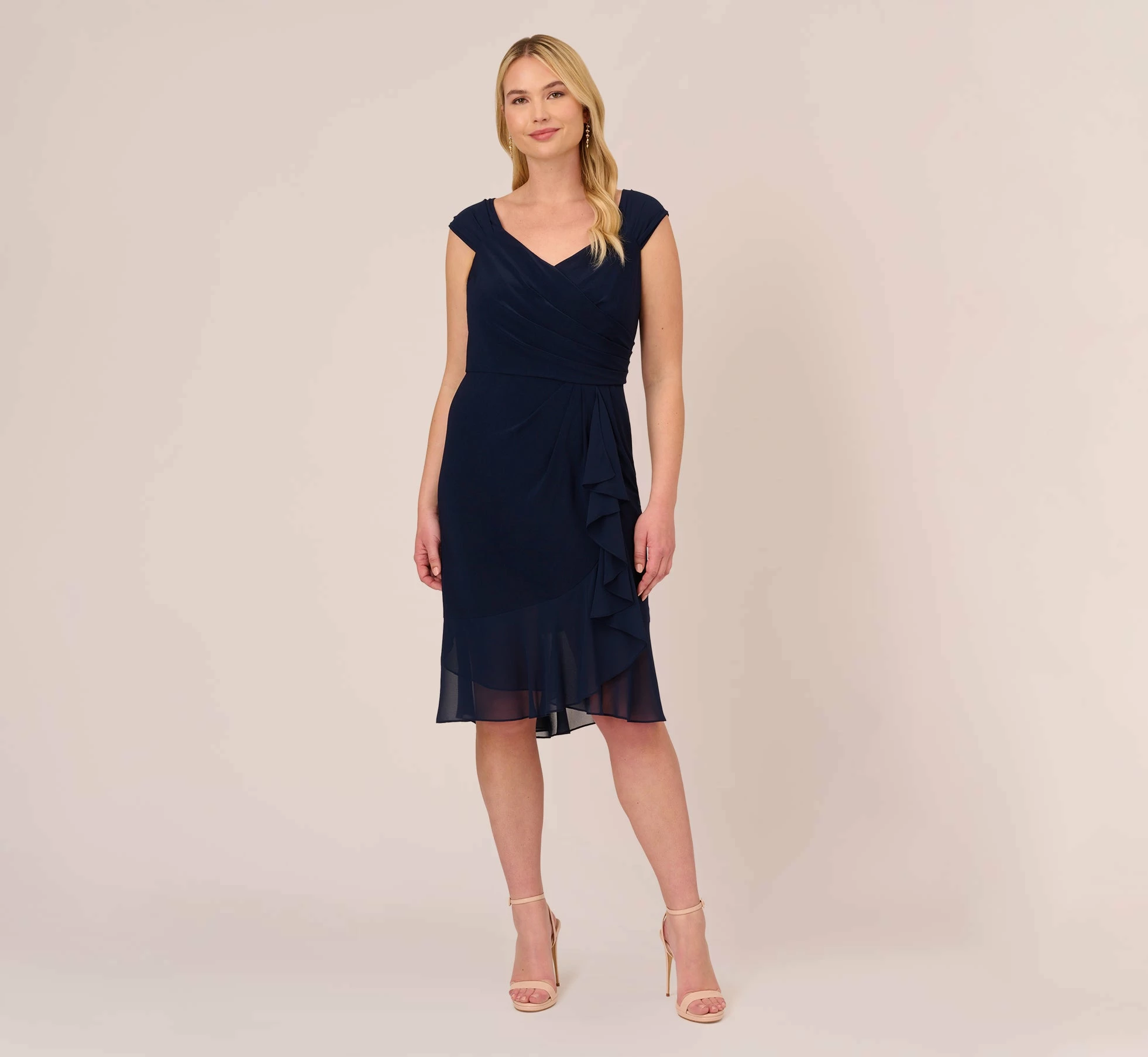 Adrianna Papell Plus Size Chiffon And Jersey Flounce Draped Dress With Pleated Details In Midnight 6 Adrianna Papell Plus Size Chiffon And Jersey Flounce Draped Dress With Pleated Details In Midnight - Image 6