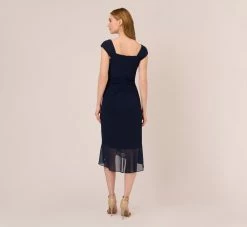 Adrianna Papell Chiffon And Jersey Flounce Draped Dress With Pleated Details In Midnight 8 Adrianna Papell Chiffon And Jersey Flounce Draped Dress With Pleated Details In Midnight -Adrianna Papell Shop AP1D104977 AB411 Regular Back