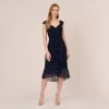 Adrianna Papell Chiffon And Jersey Flounce Draped Dress With Pleated Details In Midnight