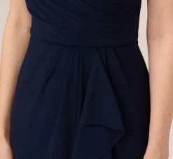 Adrianna Papell Chiffon And Jersey Flounce Draped Dress With Pleated Details In Midnight 11 Adrianna Papell Chiffon And Jersey Flounce Draped Dress With Pleated Details In Midnight -Adrianna Papell Shop AP1D104977 AB411 Regular Lifestyle
