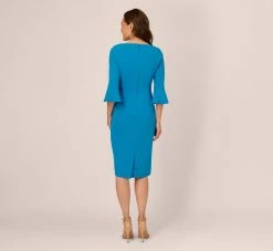 Adrianna Papell Stretch Knit Crepe Tie-Front Midi-Length Sheath Dress In Deep Cerulean -Adrianna Papell Shop AP1D104978 AB431 Regular Back