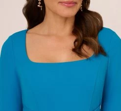 Adrianna Papell Stretch Knit Crepe Tie-Front Midi-Length Sheath Dress In Deep Cerulean -Adrianna Papell Shop AP1D104978 AB431 Regular Detail