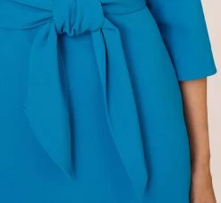 Adrianna Papell Stretch Knit Crepe Tie-Front Midi-Length Sheath Dress In Deep Cerulean -Adrianna Papell Shop AP1D104978 AB431 Regular Lifestyle