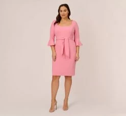 Adrianna Papell Plus Size Stretch Knit Crepe Tie-Front Midi-Length Sheath Dress In Faded Rose 13 Adrianna Papell Plus Size Stretch Knit Crepe Tie-Front Midi-Length Sheath Dress In Faded Rose -Adrianna Papell Shop AP1D104978 AK660 Plus Front