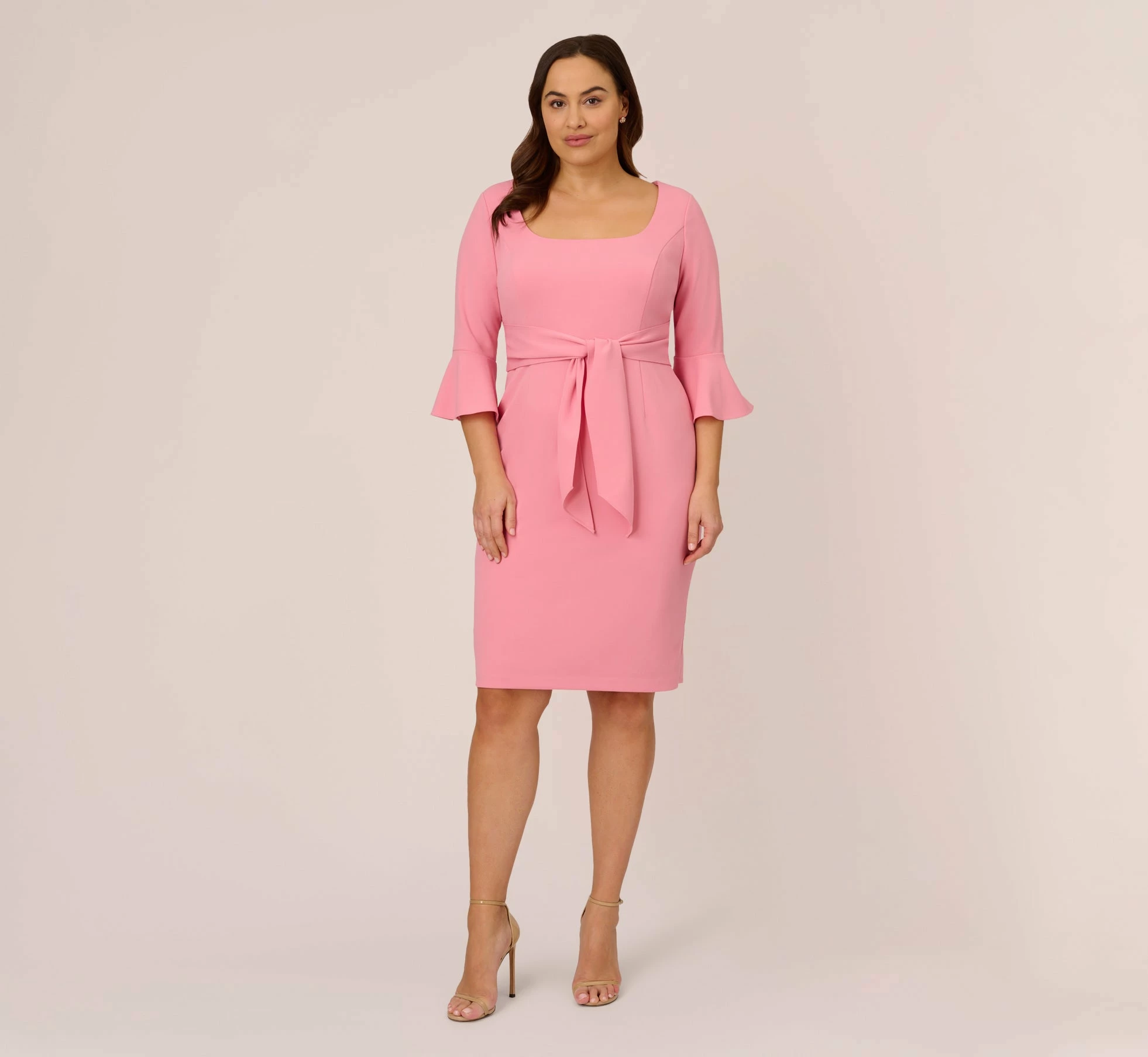 Adrianna Papell Plus Size Stretch Knit Crepe Tie-Front Midi-Length Sheath Dress In Faded Rose 7 Adrianna Papell Plus Size Stretch Knit Crepe Tie-Front Midi-Length Sheath Dress In Faded Rose - Image 7