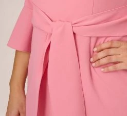 Adrianna Papell Plus Size Stretch Knit Crepe Tie-Front Midi-Length Sheath Dress In Faded Rose 11 Adrianna Papell Plus Size Stretch Knit Crepe Tie-Front Midi-Length Sheath Dress In Faded Rose -Adrianna Papell Shop AP1D104978 AK660 Plus Lifestyle
