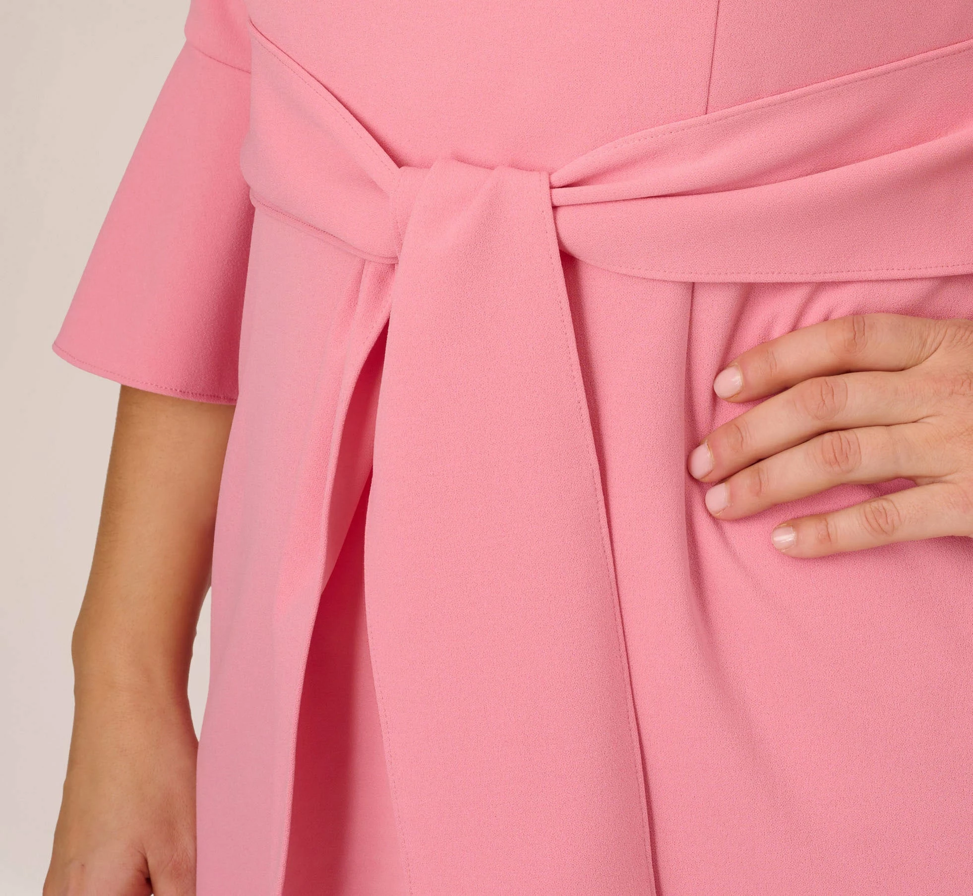 Adrianna Papell Plus Size Stretch Knit Crepe Tie-Front Midi-Length Sheath Dress In Faded Rose 5 Adrianna Papell Plus Size Stretch Knit Crepe Tie-Front Midi-Length Sheath Dress In Faded Rose - Image 5