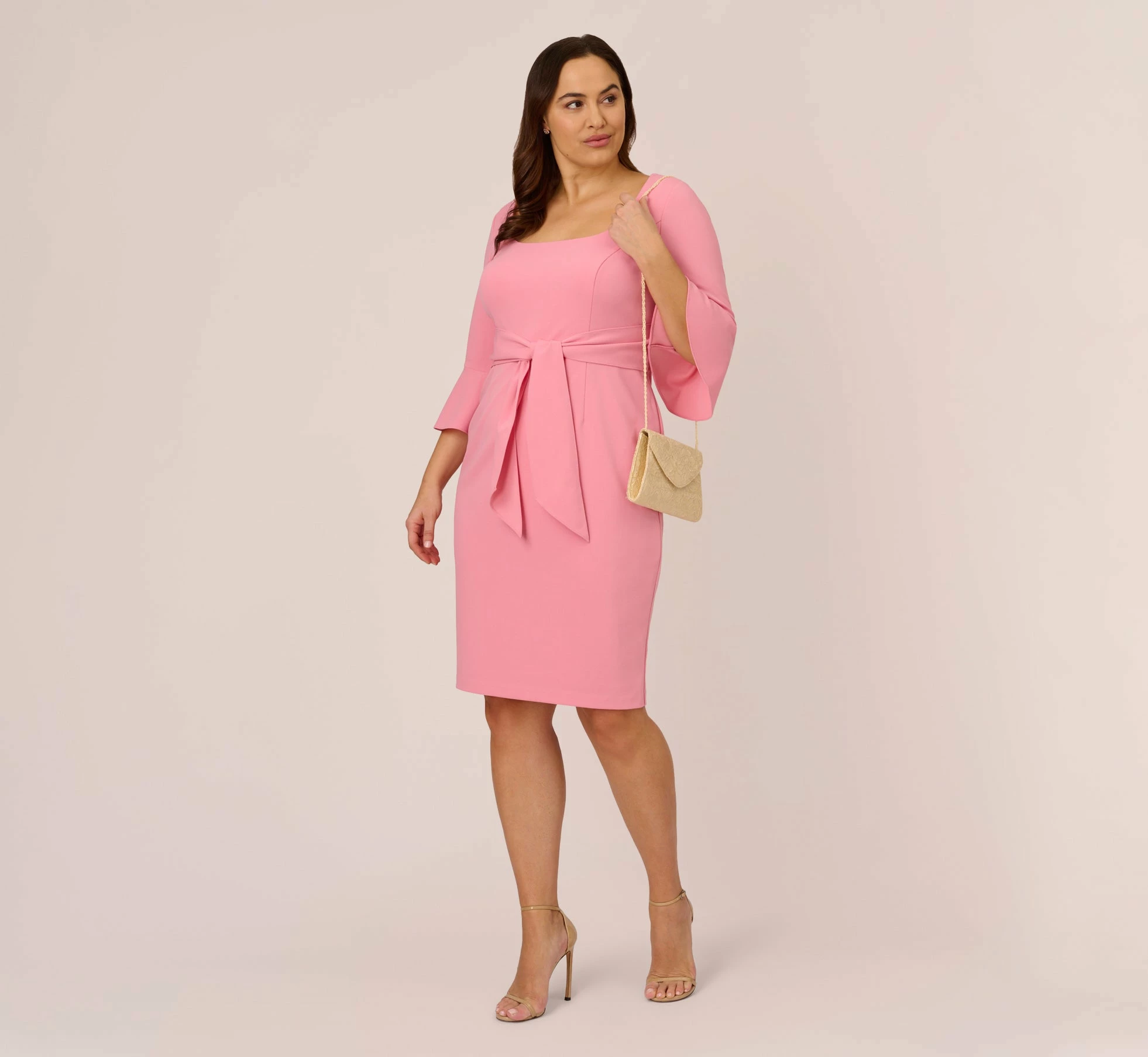 Adrianna Papell Plus Size Stretch Knit Crepe Tie-Front Midi-Length Sheath Dress In Faded Rose 2 Adrianna Papell Plus Size Stretch Knit Crepe Tie-Front Midi-Length Sheath Dress In Faded Rose - Image 2