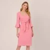 Adrianna Papell Stretch Knit Crepe Tie-Front Midi-Length Sheath Dress In Faded Rose