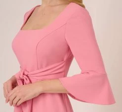 Adrianna Papell Stretch Knit Crepe Tie-Front Midi-Length Sheath Dress In Faded Rose -Adrianna Papell Shop AP1D104978 AK660 Regular Lifestyle