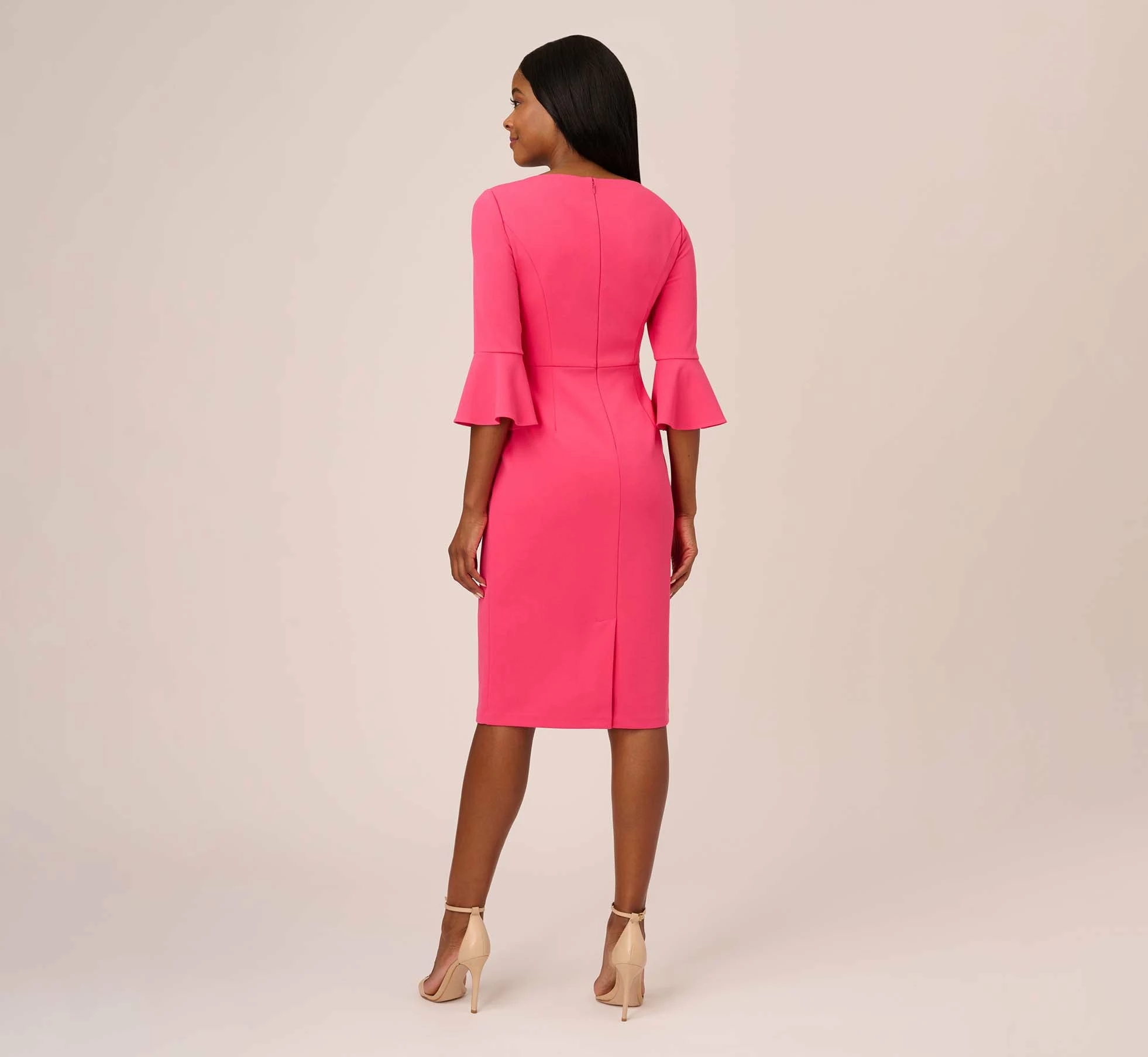 Adrianna Papell Stretch Knit Crepe Tie-Front Midi-Length Sheath Dress In Camellia 5 Adrianna Papell Stretch Knit Crepe Tie-Front Midi-Length Sheath Dress In Camellia - Image 5
