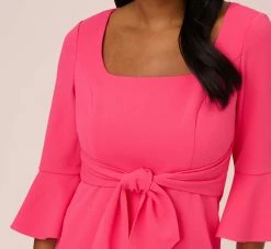 Adrianna Papell Stretch Knit Crepe Tie-Front Midi-Length Sheath Dress In Camellia 9 Adrianna Papell Stretch Knit Crepe Tie-Front Midi-Length Sheath Dress In Camellia -Adrianna Papell Shop AP1D104978 AK672 Regular Detail