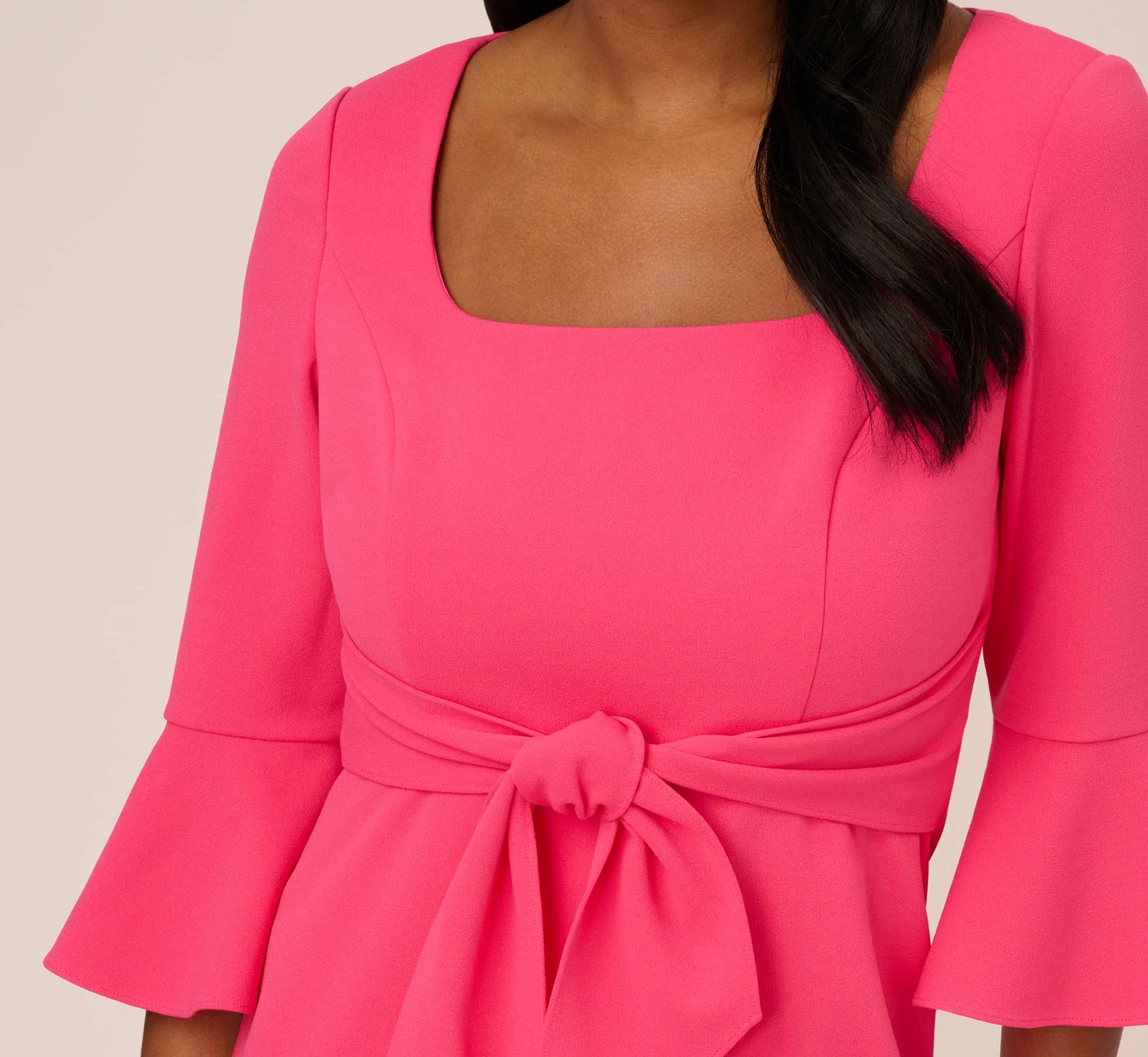 Adrianna Papell Stretch Knit Crepe Tie-Front Midi-Length Sheath Dress In Camellia 3 Adrianna Papell Stretch Knit Crepe Tie-Front Midi-Length Sheath Dress In Camellia - Image 3