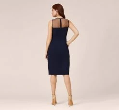 Adrianna Papell Stretch Knit Crepe Draped Illusion Short Faux Wrap Dress In Midnight -Adrianna Papell Shop AP1D104979 AB411 Regular Back