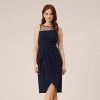 Adrianna Papell Stretch Knit Crepe Draped Illusion Short Faux Wrap Dress In Midnight