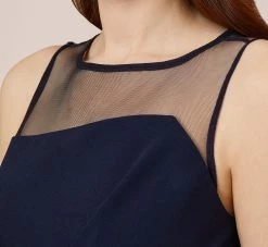 Adrianna Papell Stretch Knit Crepe Draped Illusion Short Faux Wrap Dress In Midnight -Adrianna Papell Shop AP1D104979 AB411 Regular Side