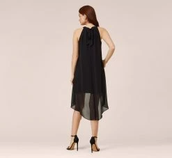 Adrianna Papell Chiffon And Stretch Jersey Short Pull On Dress With Ruffle In Black -Adrianna Papell Shop AP1D104984 AA002 Regular Back