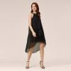 Adrianna Papell Chiffon And Stretch Jersey Short Pull On Dress With Ruffle In Black