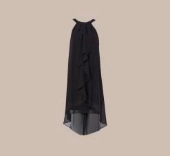 Adrianna Papell Chiffon And Stretch Jersey Short Pull On Dress With Ruffle In Black -Adrianna Papell Shop AP1D104984 AA002 Regular Flat