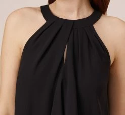 Adrianna Papell Chiffon And Stretch Jersey Short Pull On Dress With Ruffle In Black -Adrianna Papell Shop AP1D104984 AA002 Regular Side