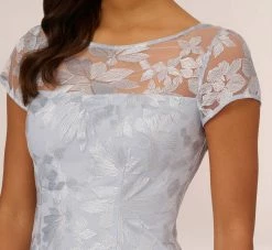 Adrianna Papell Floral Embroidered Sheath Dress With Short Sleeves In Blue Breeze -Adrianna Papell Shop AP1D104993 AD497 Regular Detail