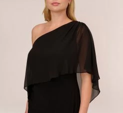 Adrianna Papell Plus Size One Shoulder Dress With Chiffon Cape In Black -Adrianna Papell Shop AP1D104997 AA002 Plus Detail