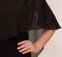 Adrianna Papell Plus Size One Shoulder Dress With Chiffon Cape In Black -Adrianna Papell Shop AP1D104997 AA002 Plus Lifestyle