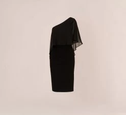 Adrianna Papell One Shoulder Dress With Chiffon Cape In Black 13 Adrianna Papell One Shoulder Dress With Chiffon Cape In Black -Adrianna Papell Shop AP1D104997 AA002 Regular Flat