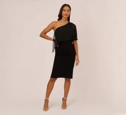 Adrianna Papell One Shoulder Dress With Chiffon Cape In Black 15 Adrianna Papell One Shoulder Dress With Chiffon Cape In Black -Adrianna Papell Shop AP1D104997 AA002 Regular Front