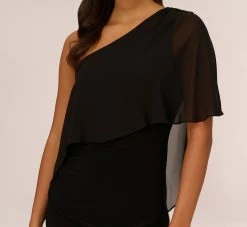 Adrianna Papell One Shoulder Dress With Chiffon Cape In Black 10 Adrianna Papell One Shoulder Dress With Chiffon Cape In Black -Adrianna Papell Shop AP1D104997 AA002 Regular Lifestyle