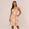 Adrianna Papell Floral Jacquard Dress With Pleated Details In Rose Multi