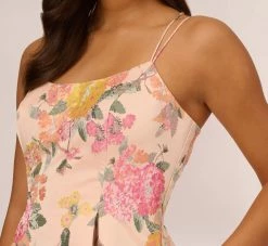 Adrianna Papell Floral Jacquard Dress With Pleated Details In Rose Multi -Adrianna Papell Shop AP1D105001 AE590 Regular Detail