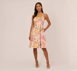Adrianna Papell Floral Jacquard Dress With Pleated Details In Rose Multi -Adrianna Papell Shop AP1D105001 AE590 Regular Front