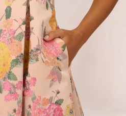 Adrianna Papell Floral Jacquard Dress With Pleated Details In Rose Multi -Adrianna Papell Shop AP1D105001 AE590 Regular Lifestyle