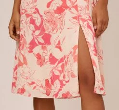 Adrianna Papell Floral Printed Midi Dress With Flutter Sleeves In Coral Ecru -Adrianna Papell Shop AP1D105004 AE952 Regular Lifestyle