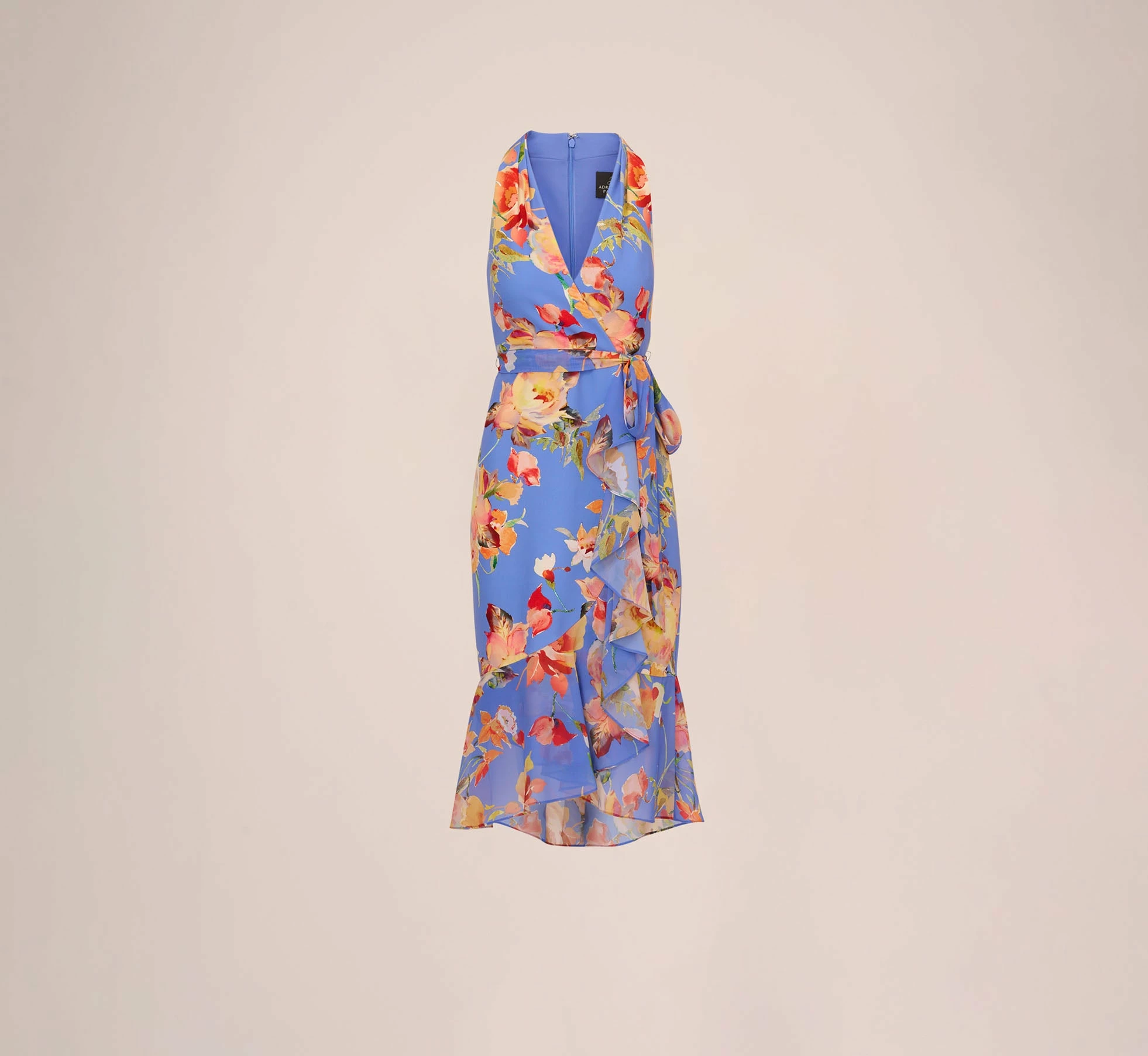 Adrianna Papell Floral Print Faux Wrap Halter Dress With Ruffle Details In Peri Multi 7 Adrianna Papell Floral Print Faux Wrap Halter Dress With Ruffle Details In Peri Multi - Image 7