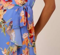 Adrianna Papell Floral Print Faux Wrap Halter Dress With Ruffle Details In Peri Multi 12 Adrianna Papell Floral Print Faux Wrap Halter Dress With Ruffle Details In Peri Multi -Adrianna Papell Shop AP1D105007 AC494 Regular Lifestyle