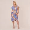 Adrianna Papell Plus Size Flutter Sleeve Floral Print Dress With Tie Front In Peri Multi