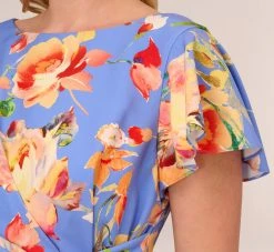 Adrianna Papell Plus Size Flutter Sleeve Floral Print Dress With Tie Front In Peri Multi 10 Adrianna Papell Plus Size Flutter Sleeve Floral Print Dress With Tie Front In Peri Multi -Adrianna Papell Shop AP1D105008 AC494 Plus Detail
