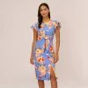 Adrianna Papell Flutter Sleeve Floral Print Dress With Tie Front In Peri Multi