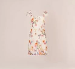 Adrianna Papell Multicolor Floral Embroidered Dress With Sheer Cap Sleeves In Ivory Multi -Adrianna Papell Shop AP1D105015 AA178 Regular Flat