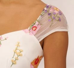 Adrianna Papell Multicolor Floral Embroidered Dress With Sheer Cap Sleeves In Ivory Multi -Adrianna Papell Shop AP1D105015 AA178 Regular Lifestyle