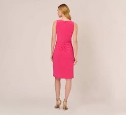 Adrianna Papell Jersey Sheath Dress With Draped Details In Cabaret Pink -Adrianna Papell Shop AP1D105022 AN672 Regular Back