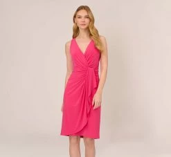 Adrianna Papell Jersey Sheath Dress With Draped Details In Cabaret Pink